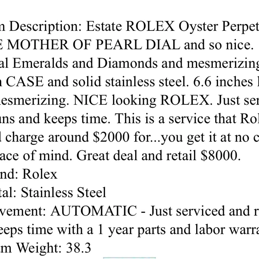 Authentic and genuine ROLEX with all genuine EMERALDS and DIAMONDS surrounding. - Picture 7 of 8